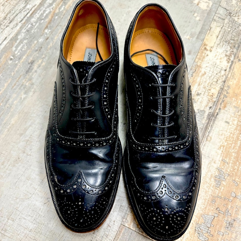Johnston & Murphy Embossed Wingtip Mens Shoes - Black - Size 9 - Picture 1 of 3